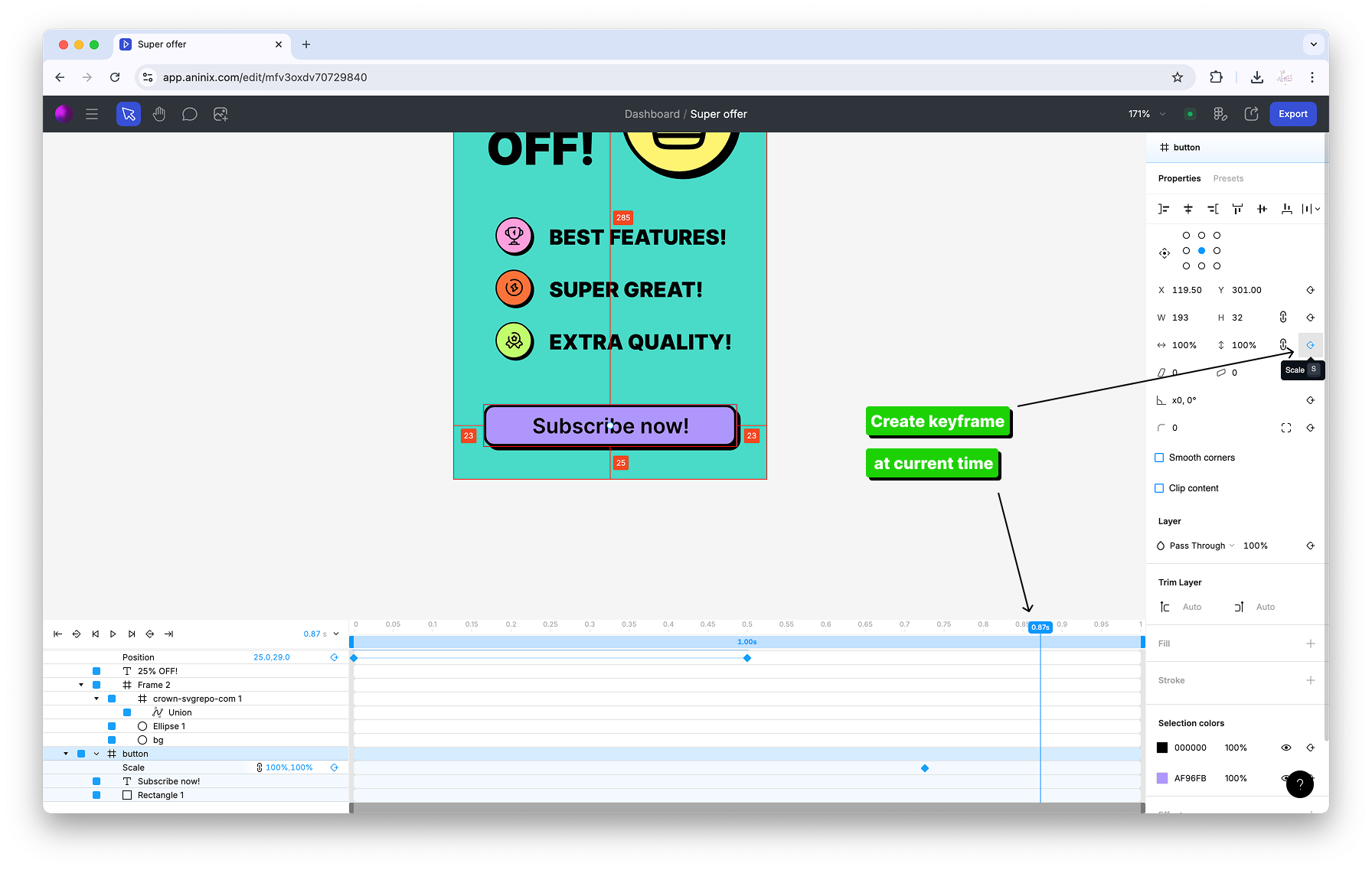 Button Create Scale Keyframes