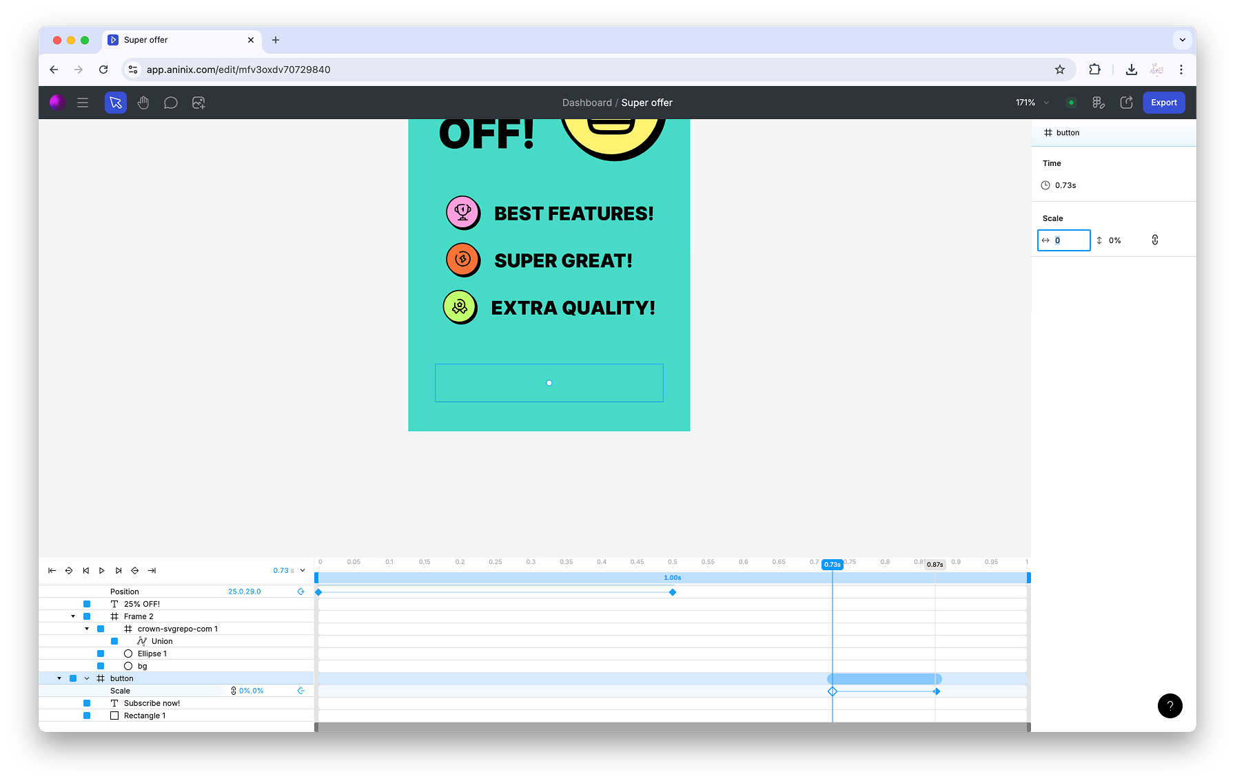 Button First Keyframe Change to Zero