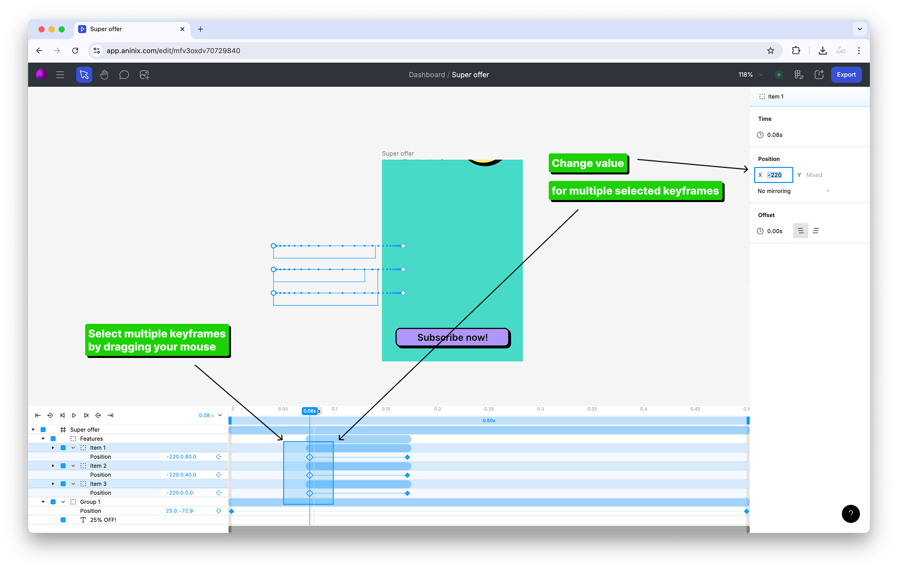 Change First Keyframes for Multiple Items