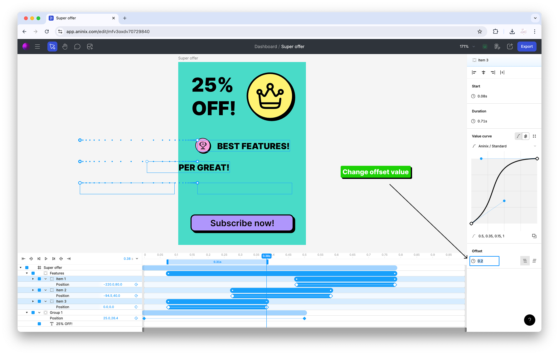 Change Offset for Multiple Animation Segments
